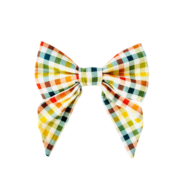 Autumn Rainbow Gingham Sailor Bow